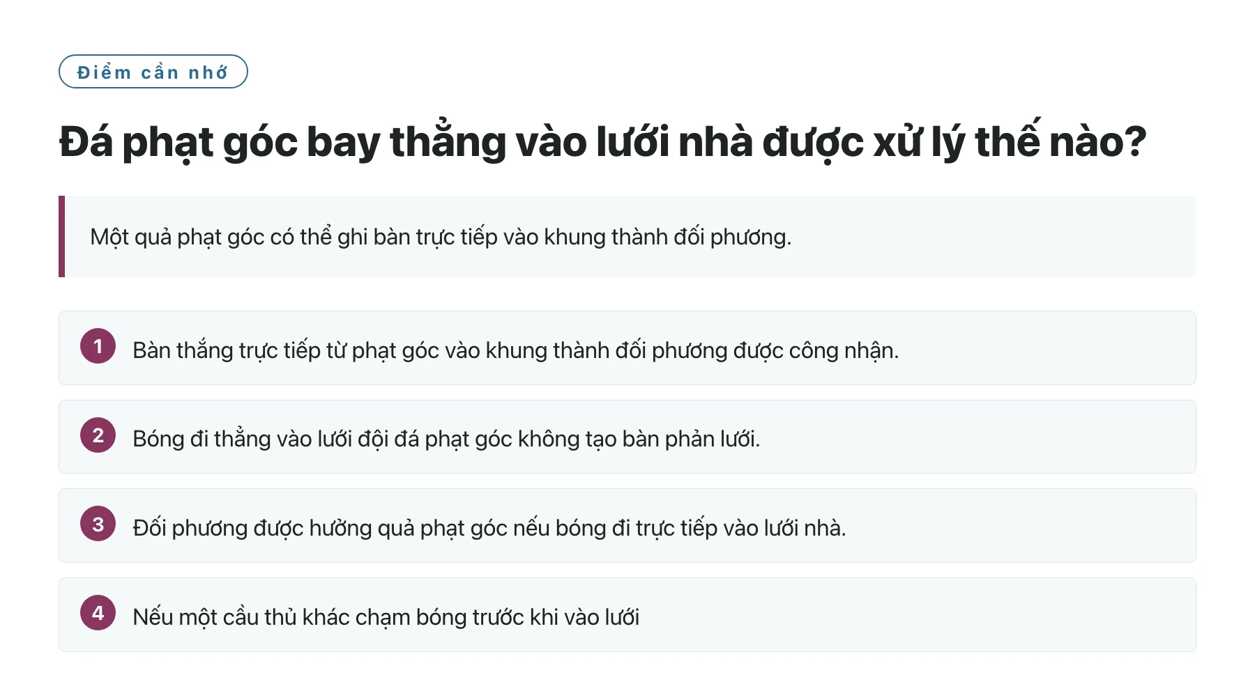Đá phạt góc bay thẳng vào lưới nhà được xử lý thế nào?——全文要点速览